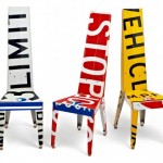Decorative Chairs and Small Tables Made Of Recycled Street Signs – Transit by Boris Bally.
